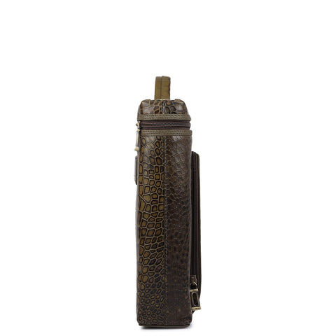 Croco Leather Laptop Sleeve - Military Green