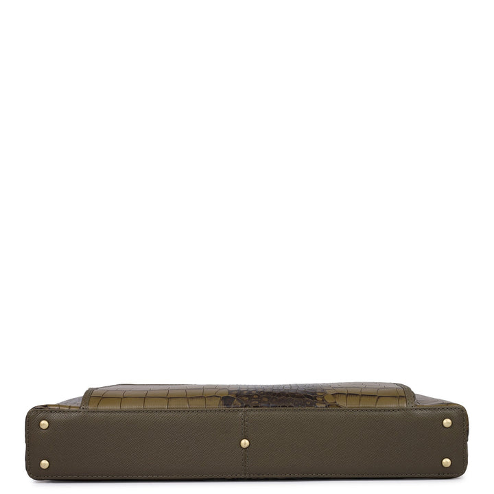Croco Leather Laptop Sleeve - Military Green