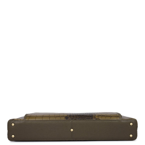 Croco Leather Laptop Sleeve - Military Green