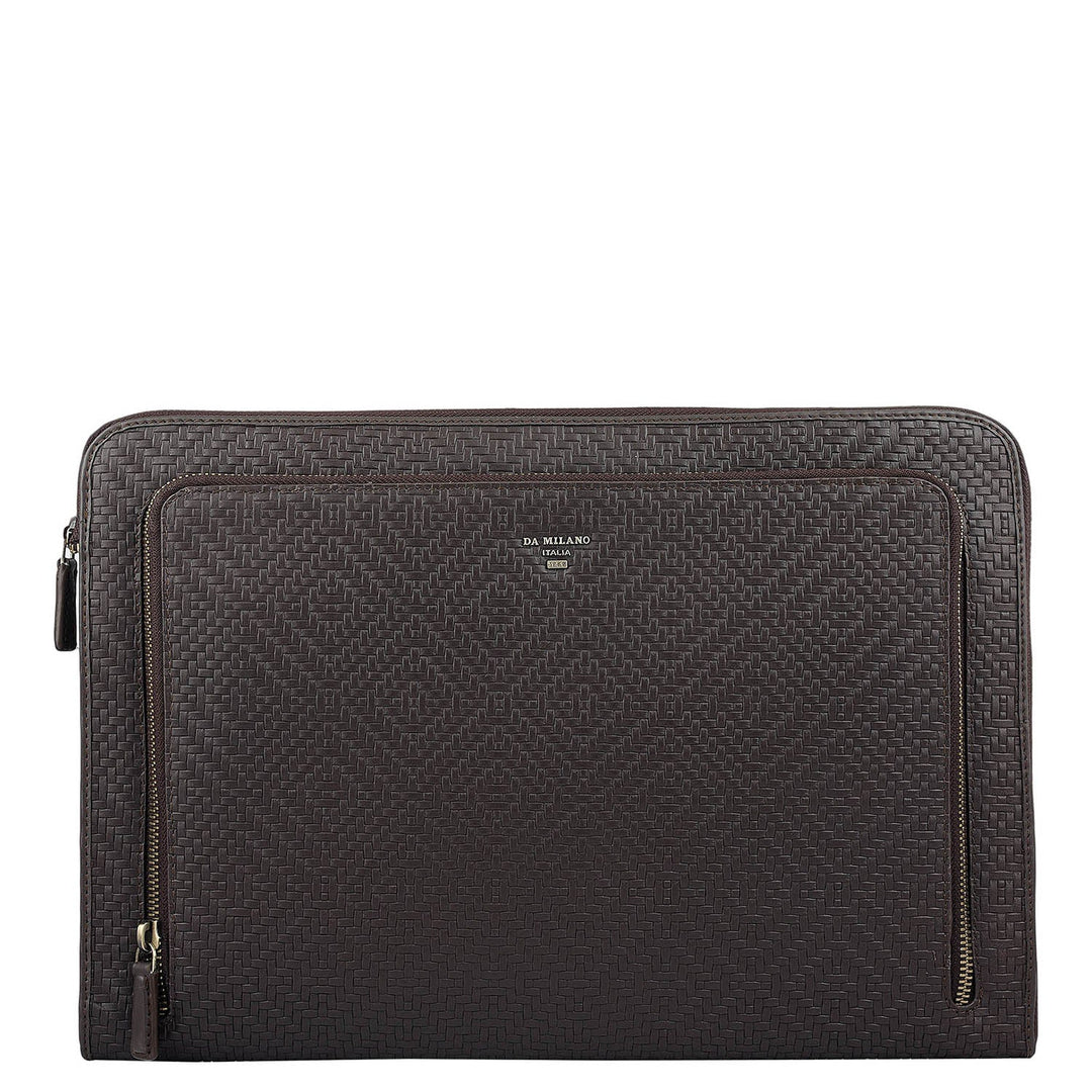 Mat Emboss Leather Laptop Sleeve - Brown