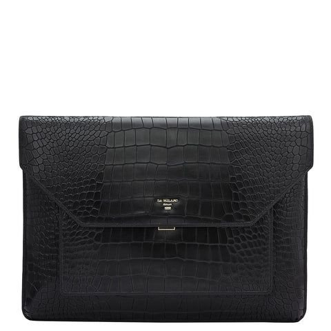 Croco Leather Laptop Sleeve - Black