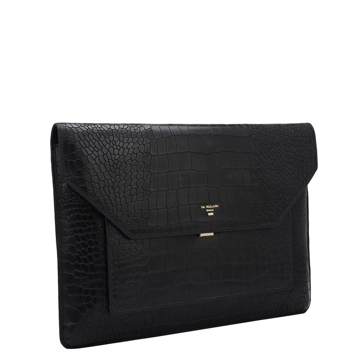 Croco Leather Laptop Sleeve - Black