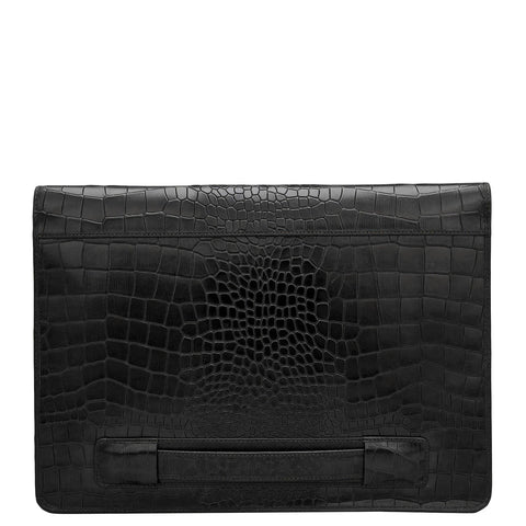 Croco Leather Laptop Sleeve - Black