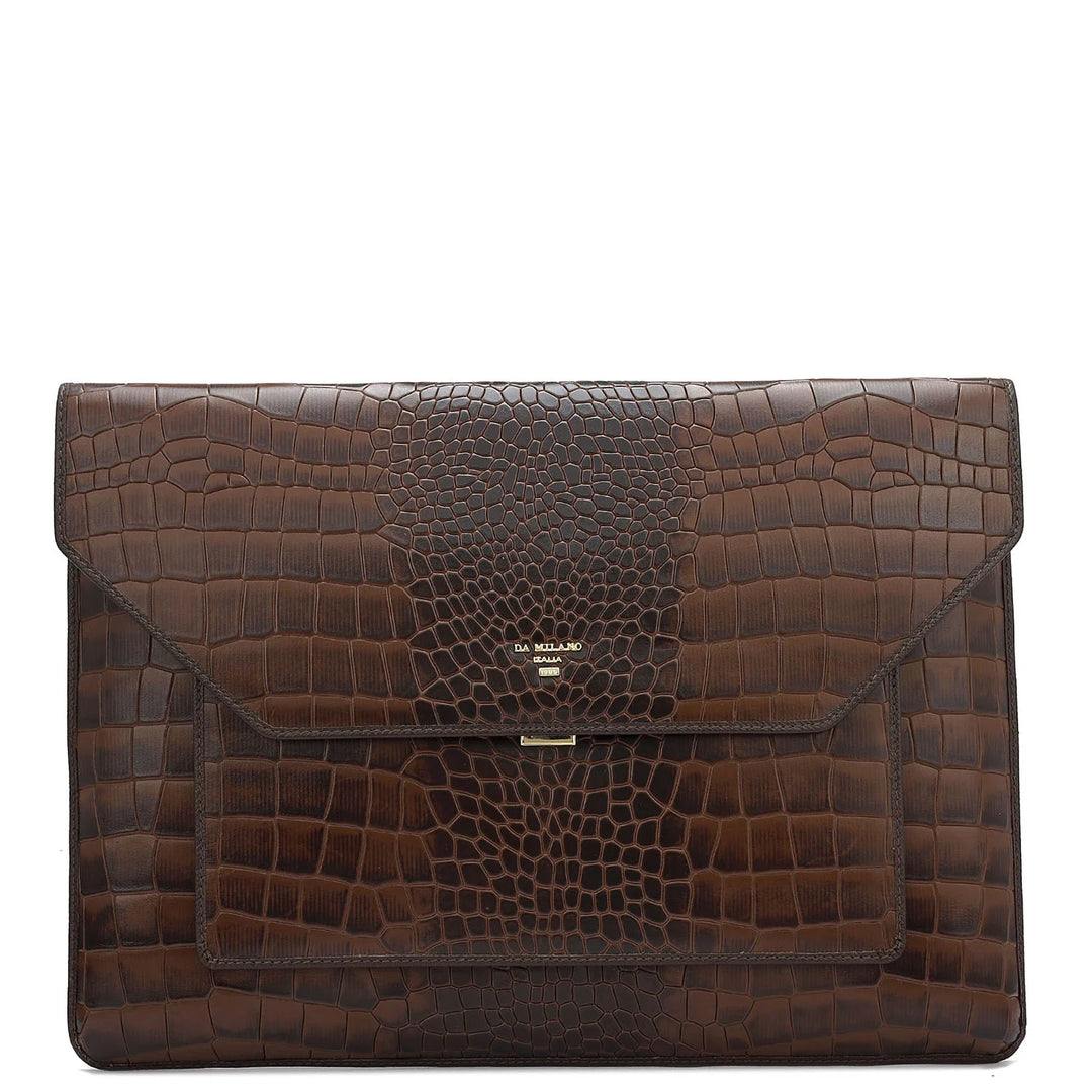 Croco Leather Laptop Sleeve - Brown