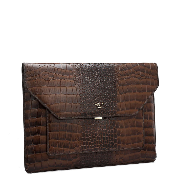 Croco Leather Laptop Sleeve - Brown