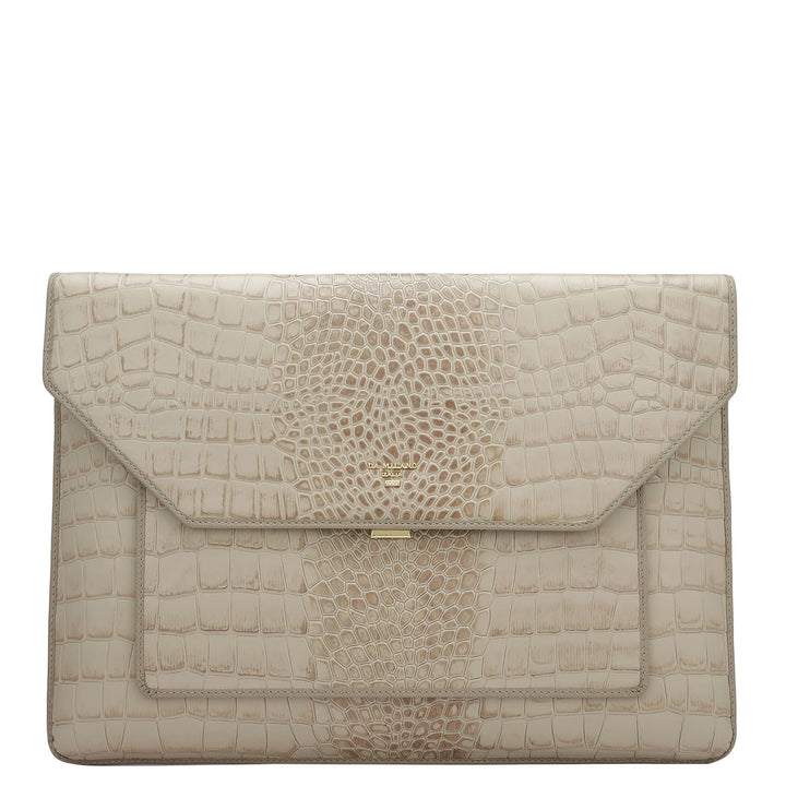 Croco Leather Laptop Sleeve - Frost