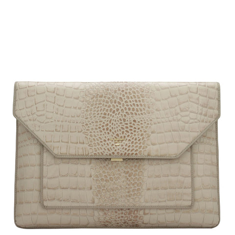 Croco Leather Laptop Sleeve - Frost