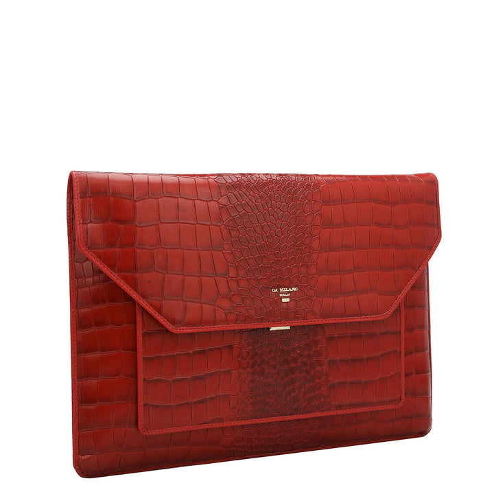 Croco Leather Laptop Sleeve - Red