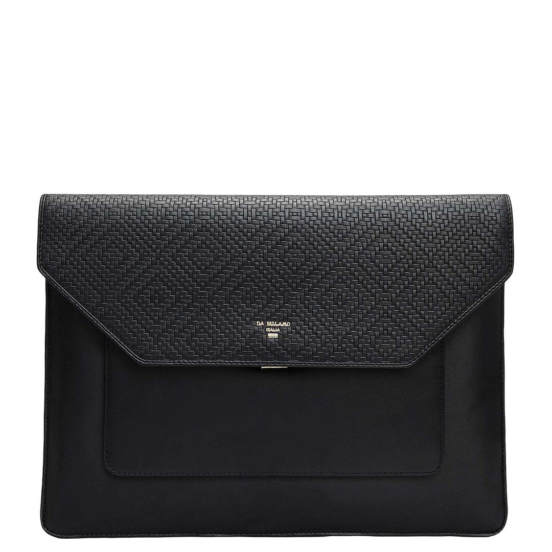 Mat Emboss Plain Leather Laptop Sleeve - Black