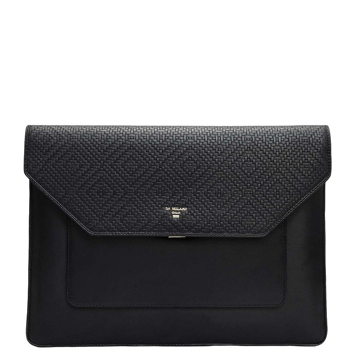 Mat Emboss Plain Leather Laptop Sleeve - Black