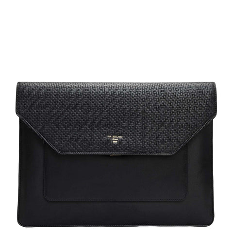 Mat Emboss Plain Leather Laptop Sleeve - Black