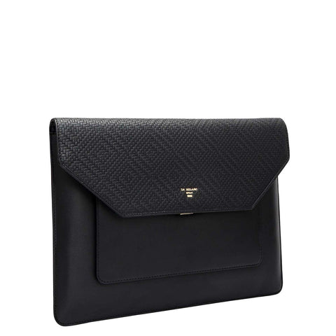 Mat Emboss Plain Leather Laptop Sleeve - Black
