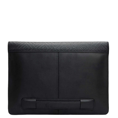 Mat Emboss Plain Leather Laptop Sleeve - Black