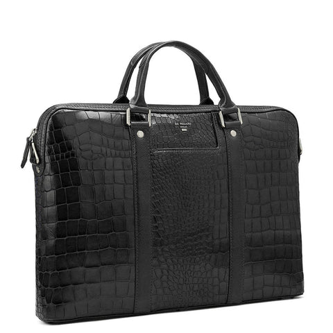 Black Croco Leather Laptop Sleeve - Upto 16"