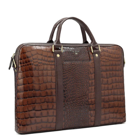 Brown Croco Leather Laptop Sleeve - Upto 16"