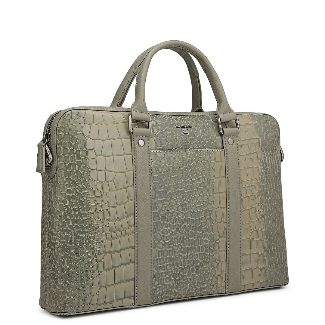 Croco Leather Laptop Sleeve - Stone Grey