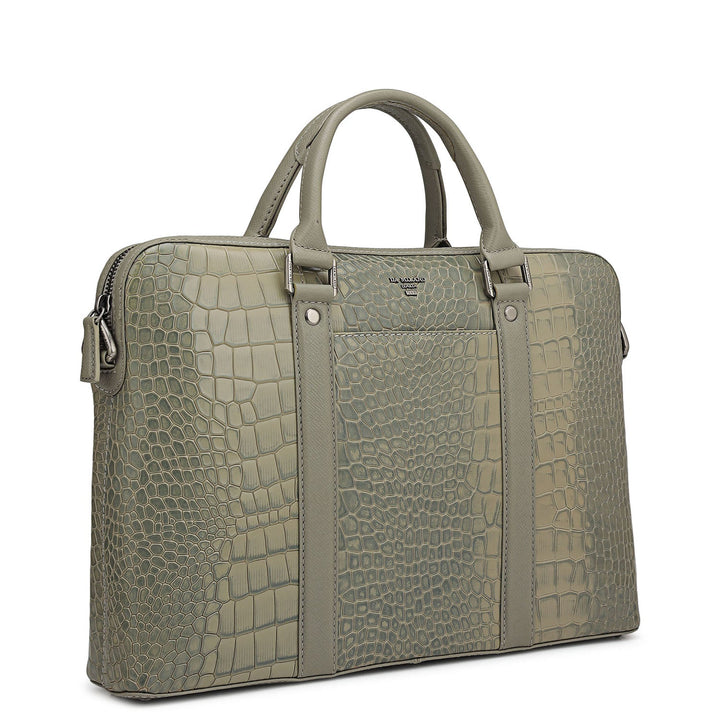 Croco Leather Laptop Sleeve - Stone Grey
