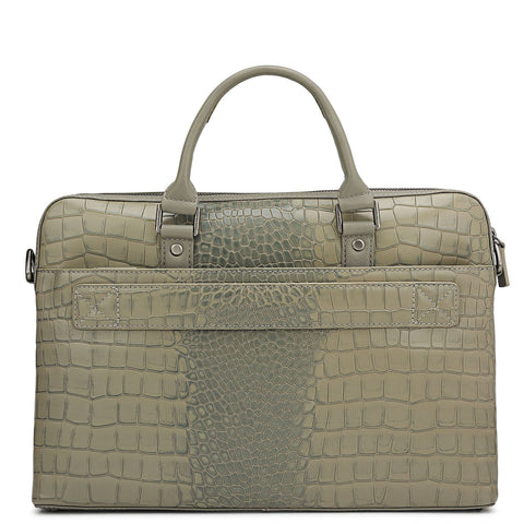 Croco Leather Laptop Sleeve - Stone Grey