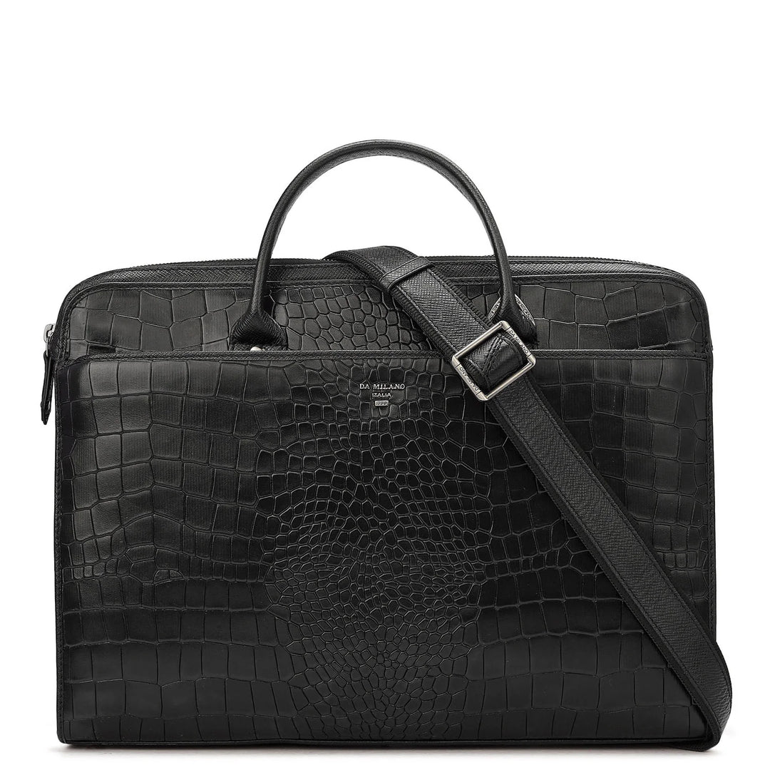 Croco Leather Laptop Sleeve - Black