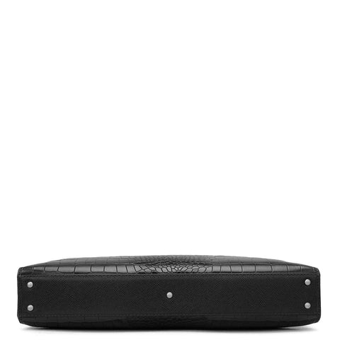 Croco Leather Laptop Sleeve - Black