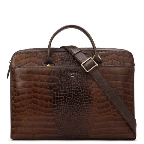 Croco Leather Laptop Sleeve - Brown