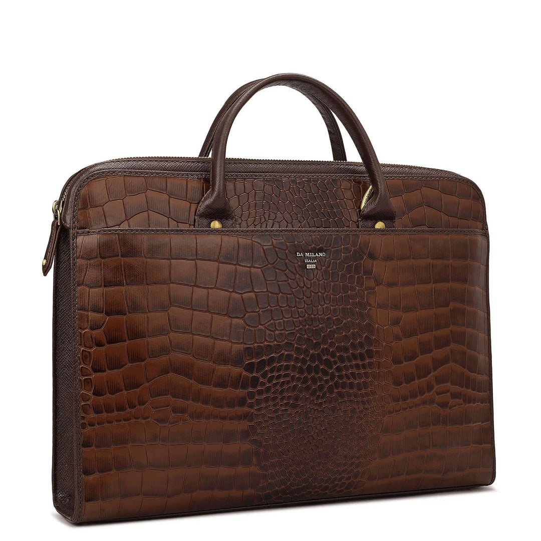 Croco Leather Laptop Sleeve - Brown