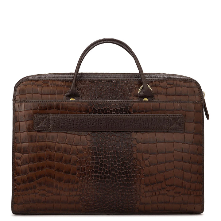 Croco Leather Laptop Sleeve - Brown