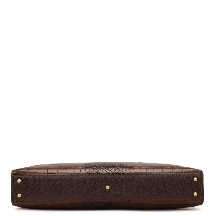 Croco Leather Laptop Sleeve - Brown