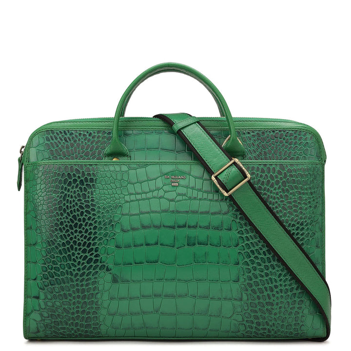 Croco Leather Laptop Sleeve - Sea Weed