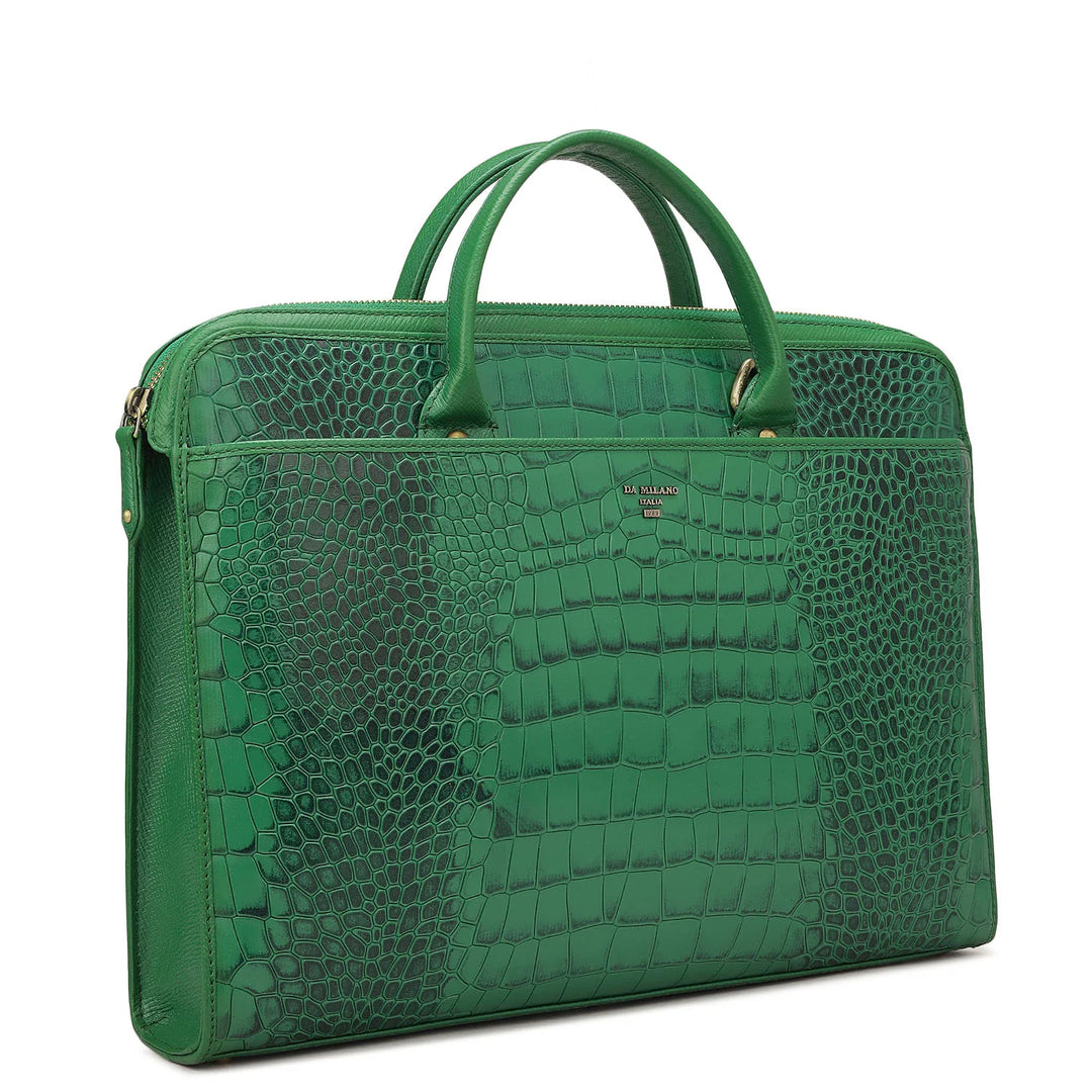 Croco Leather Laptop Sleeve - Sea Weed