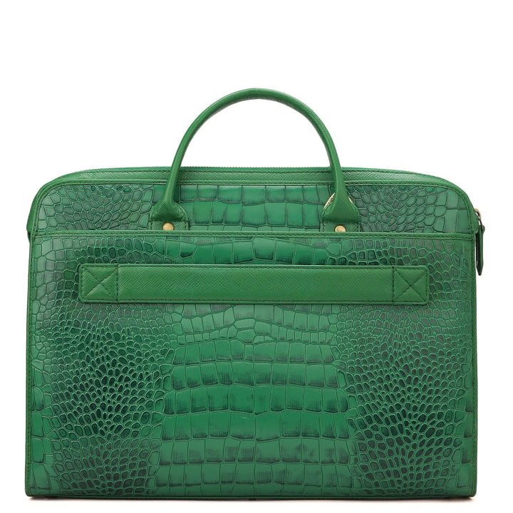 Croco Leather Laptop Sleeve - Sea Weed