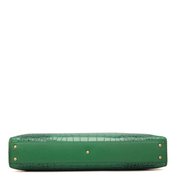 Croco Leather Laptop Sleeve - Sea Weed