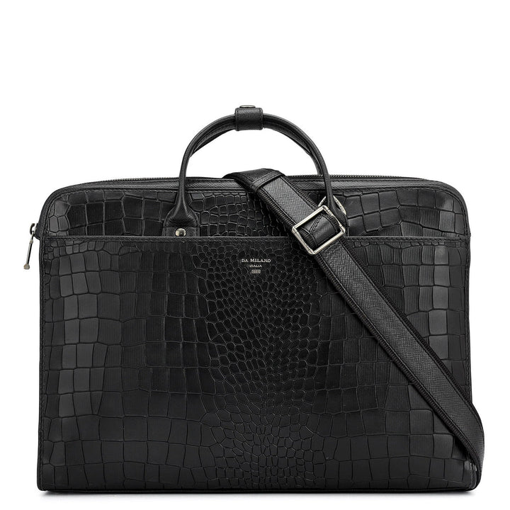 Croco Leather Laptop Sleeve - Black