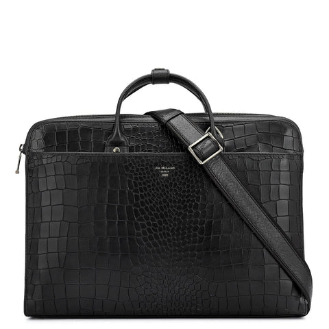 Croco Leather Laptop Sleeve - Black