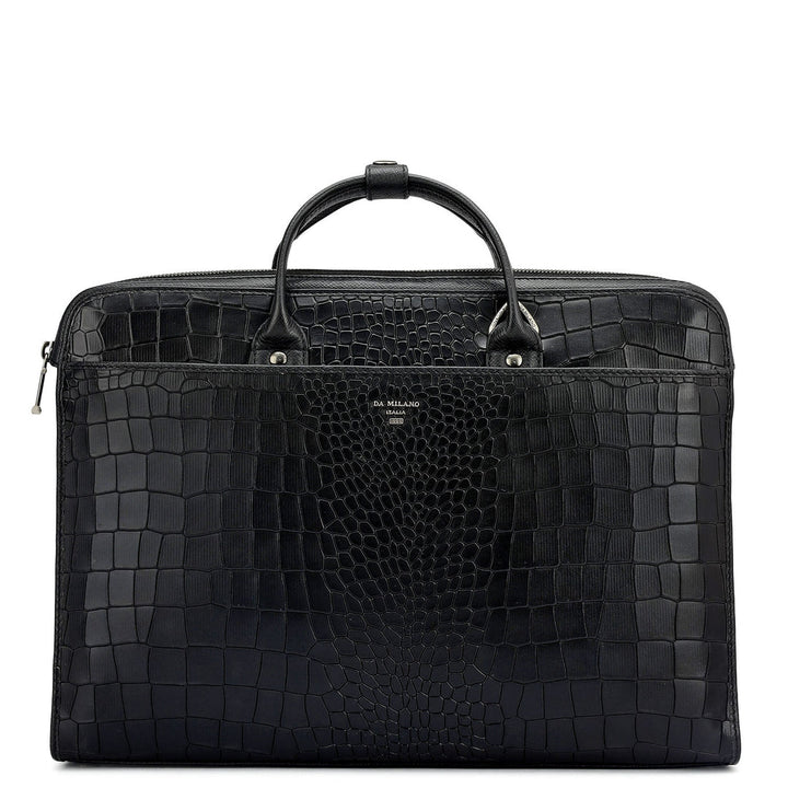 Croco Leather Laptop Sleeve - Black
