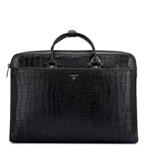 Croco Leather Laptop Sleeve - Black