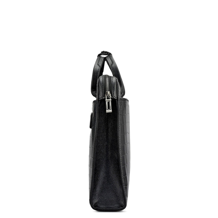 Croco Leather Laptop Sleeve - Black