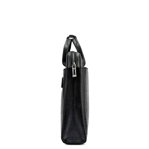 Croco Leather Laptop Sleeve - Black