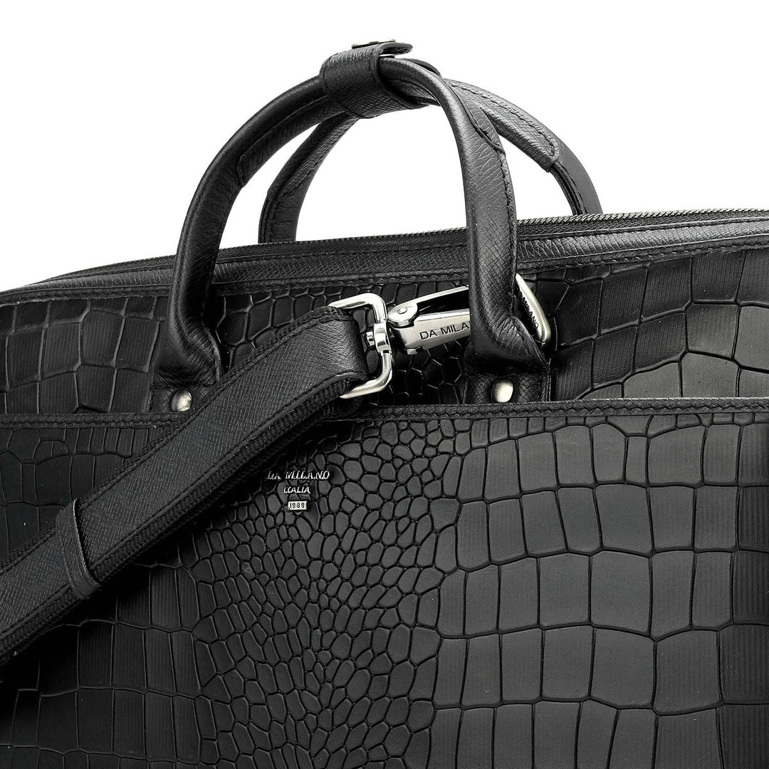 Croco Leather Laptop Sleeve - Black