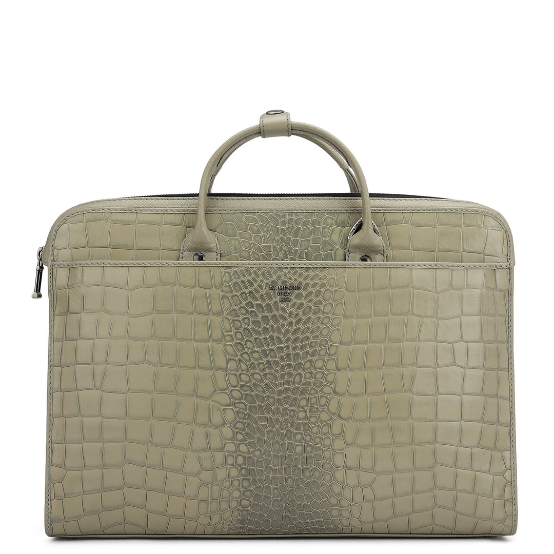 Croco Leather Laptop Sleeve - Stone Grey