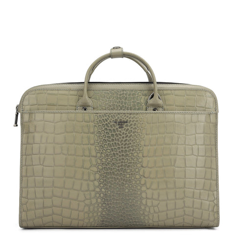 Croco Leather Laptop Sleeve - Stone Grey