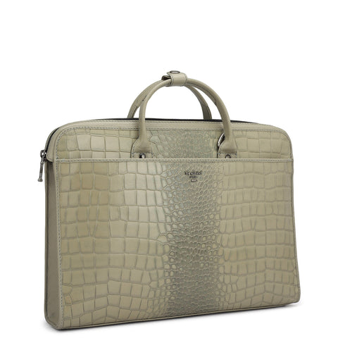 Croco Leather Laptop Sleeve - Stone Grey