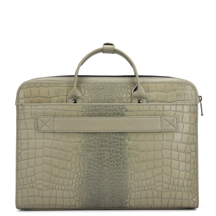 Croco Leather Laptop Sleeve - Stone Grey