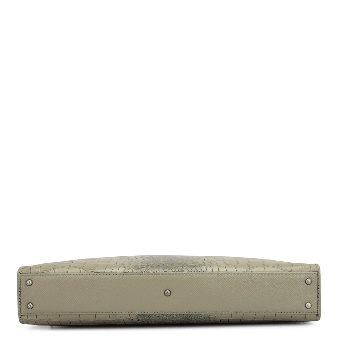 Croco Leather Laptop Sleeve - Stone Grey