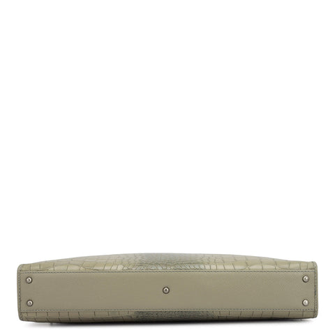 Croco Leather Laptop Sleeve - Stone Grey