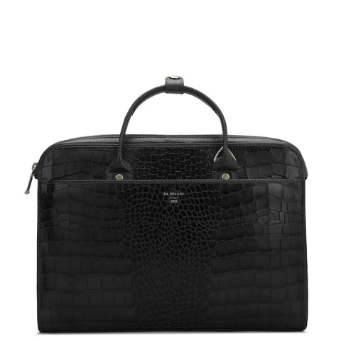 Croco Leather Laptop Sleeve - Black