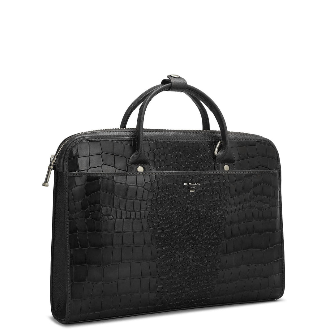 Croco Leather Laptop Sleeve - Black