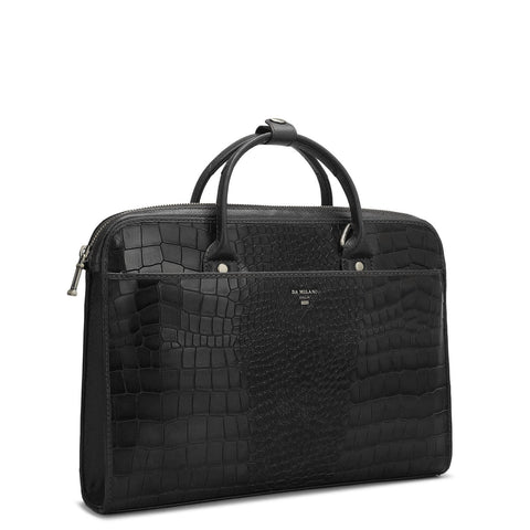 Croco Leather Laptop Sleeve - Black
