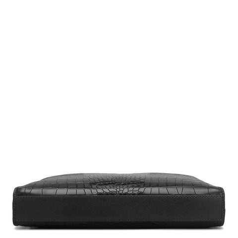 Croco Leather Laptop Sleeve - Black