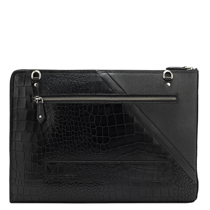 Black Croco Franzy Leather Laptop Sleeve - Upto 15"